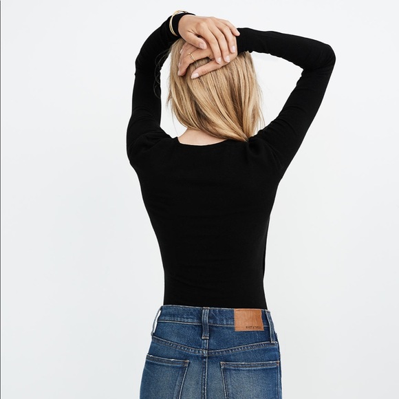 Madewell Black Long Sleeve Thong Bodysuit Sz S - Picture 6 of 11
